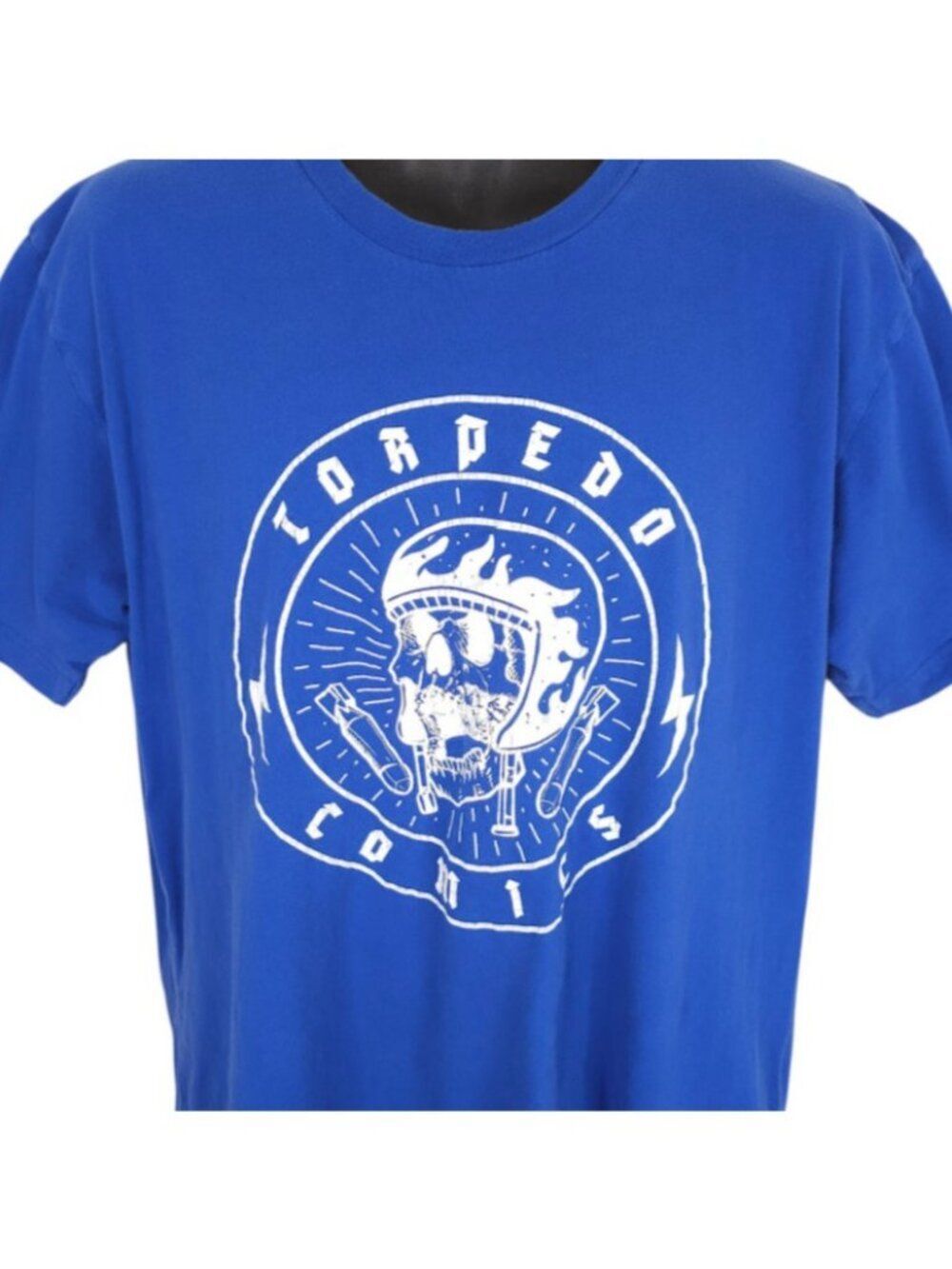 Torpedo Comics Biker Skull T Shirt Mens Size XL Blue Las Vegas Shop